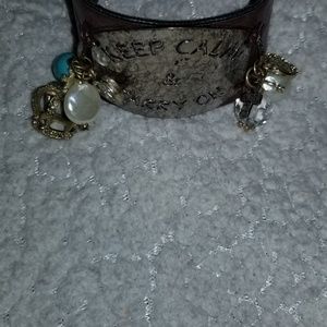 Brown leather charm bracelet